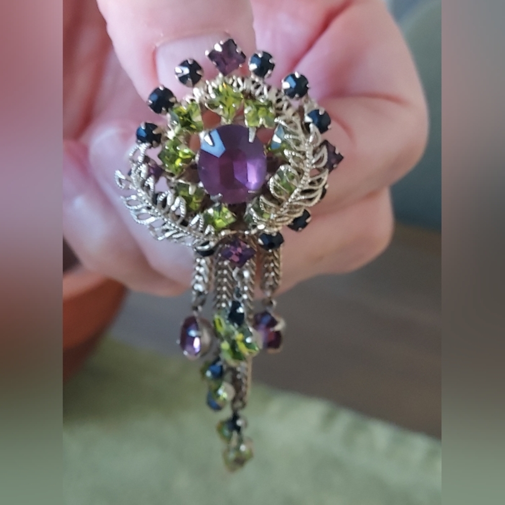 Pendant In Precious Stones, Amethyst, Peridot